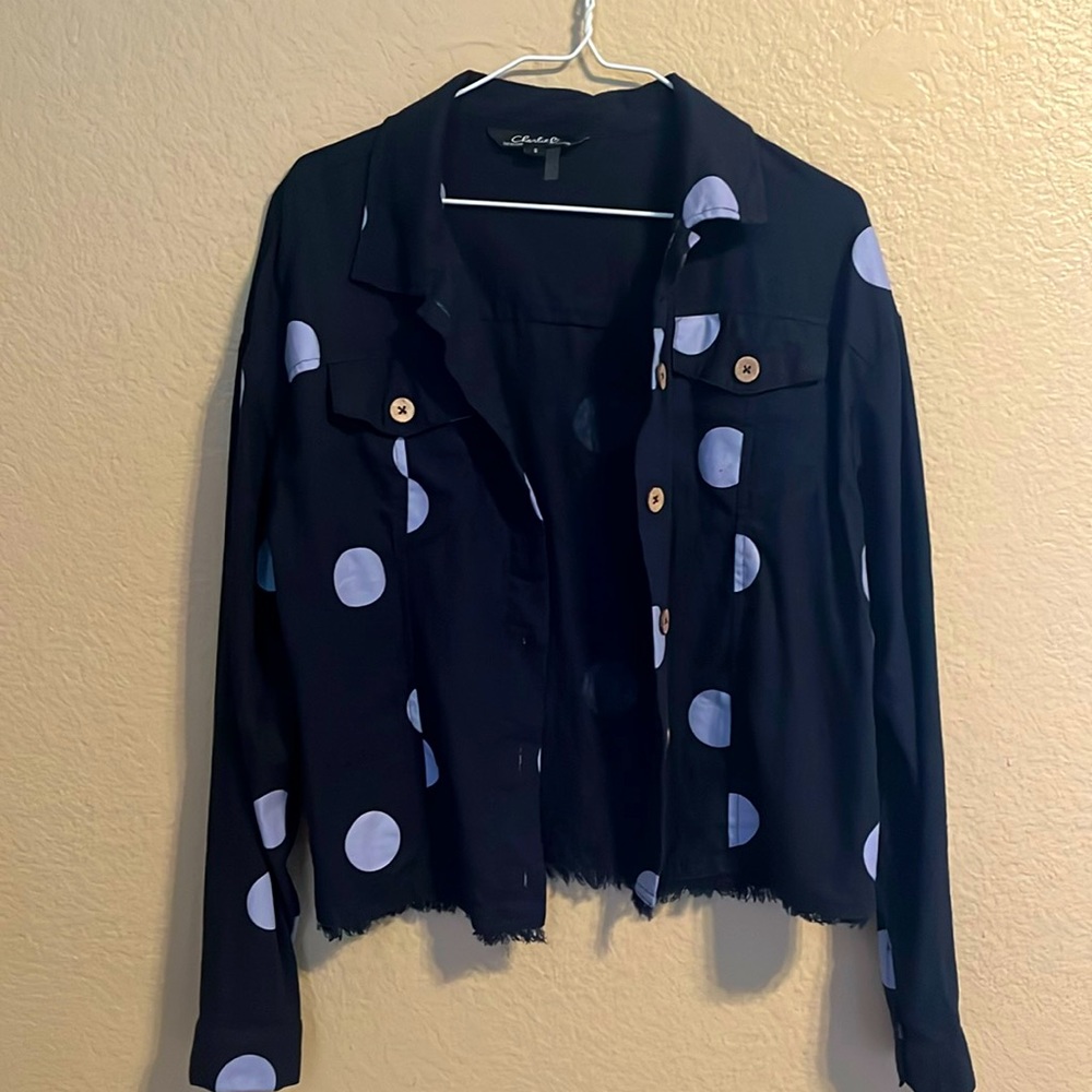 Navy Polka Dot Crop Jacket- Small